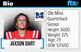 Jaxson Dart Height and Weight